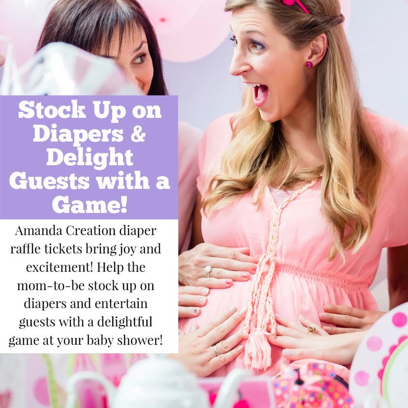 Amanda Creation Watercolor Violet Floral Diaper Raffle Tickets for Baby Showers, 20 2" X 3â€ Double Sided Insert Cards for Games by AmandaCreation, Bring a Pack of Diapers to Win Favors & Prizes! - Image 5